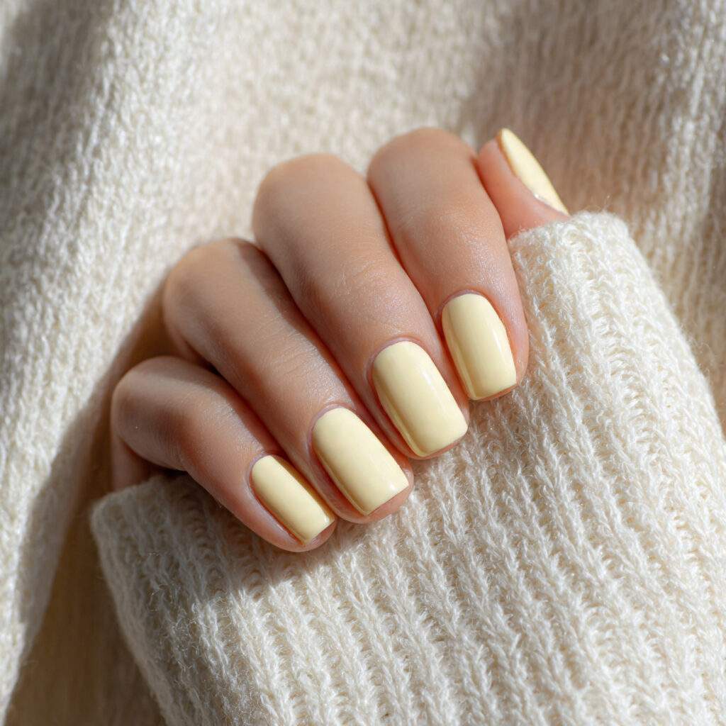 image of nails in pale creamy yellow light warm an