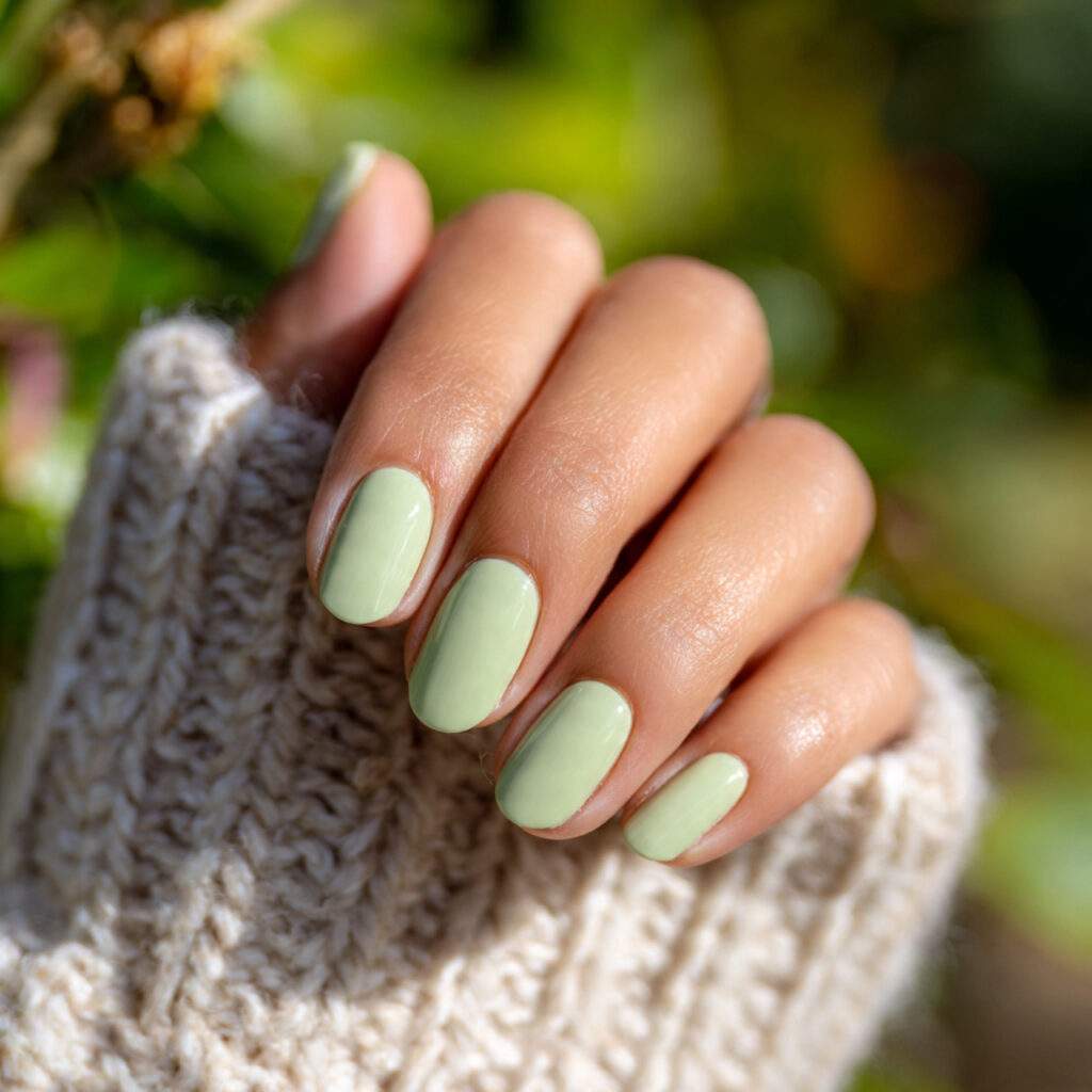 image of nails in soft creamy pistachio green ligh