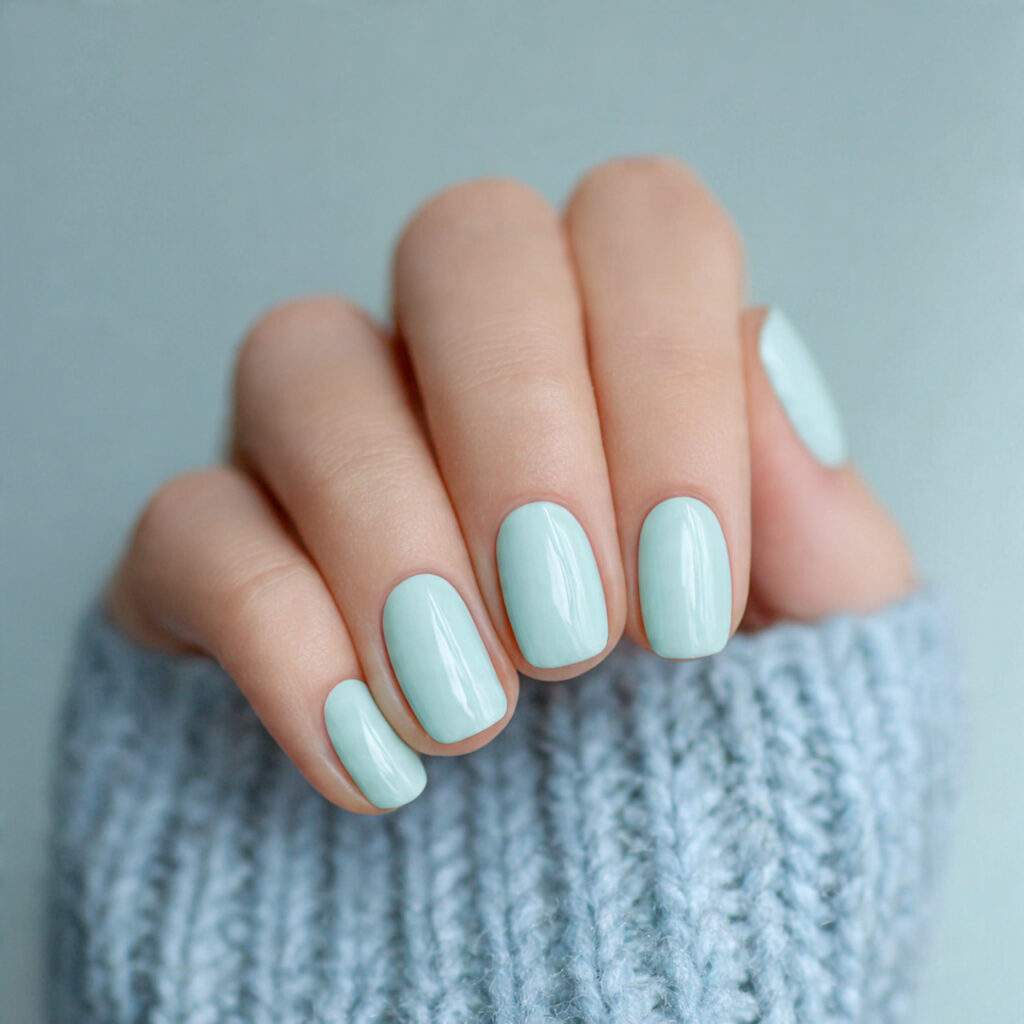 image of nails in soft pale aqua shade clean and r
