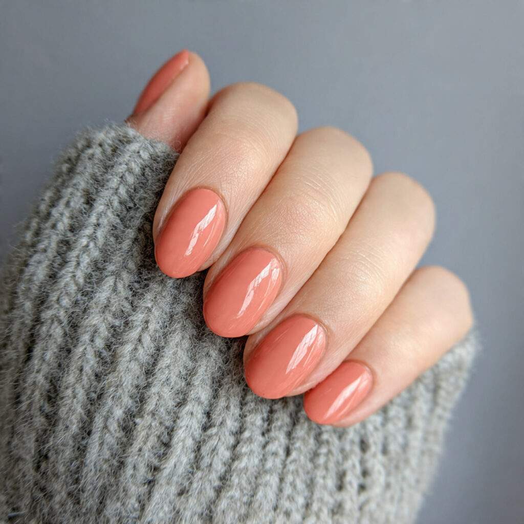 image of nails painted muted soft coral warm but t