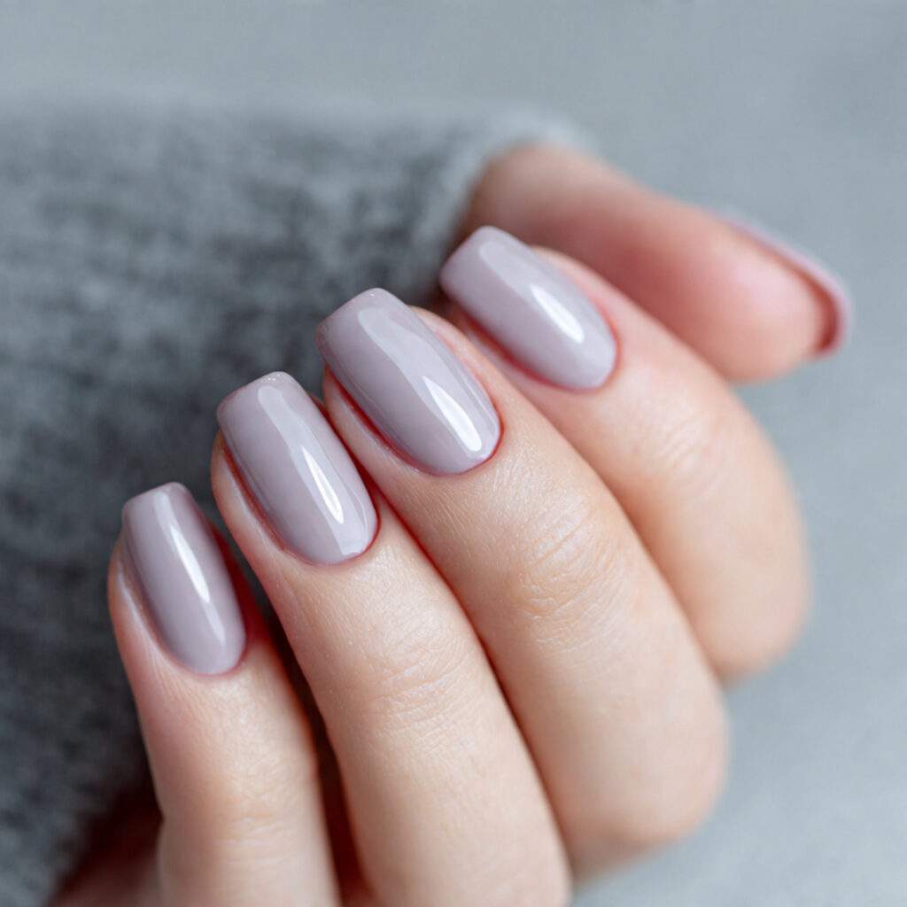 image of nails painted soft gray with warm pink hi