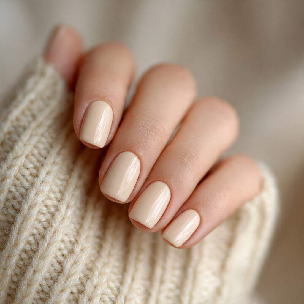 image of nails painted warm oat milk color creamy