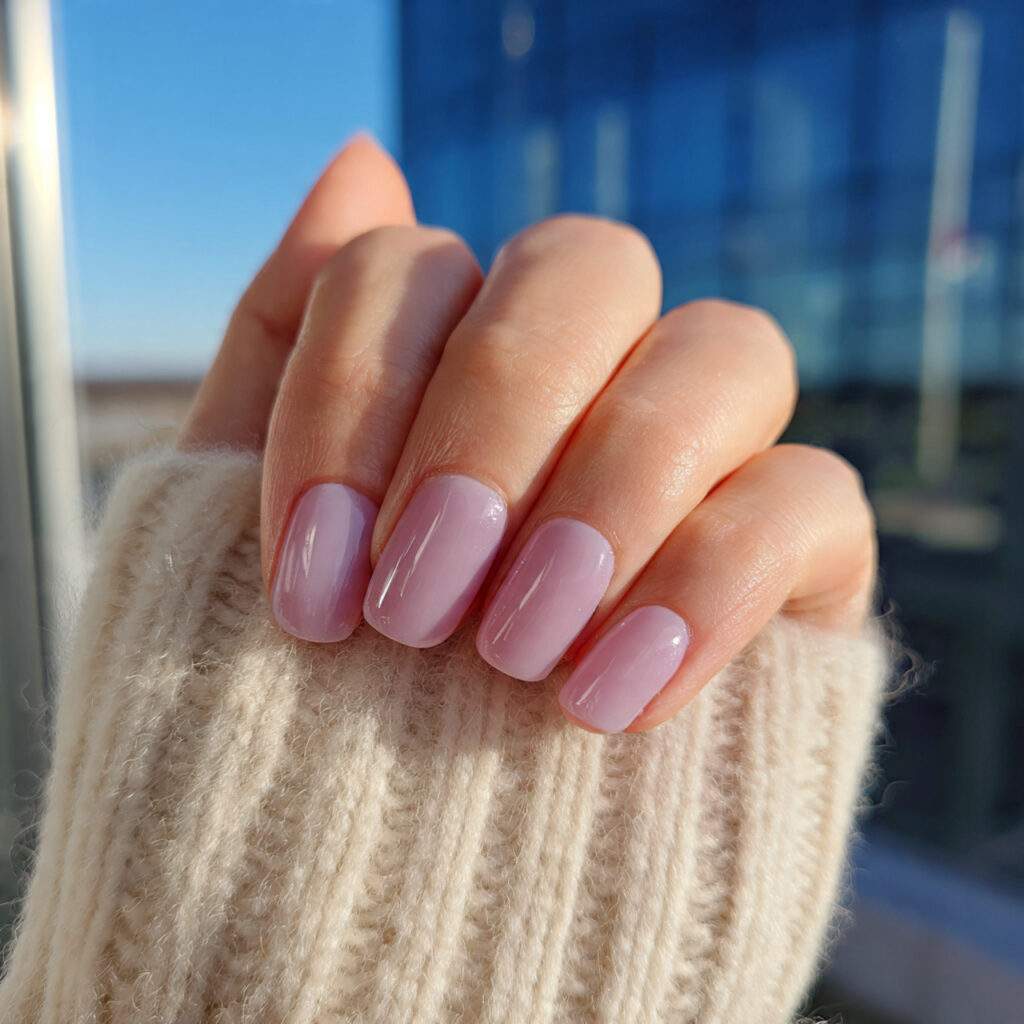 image of nails with sheer lilac overlay very light