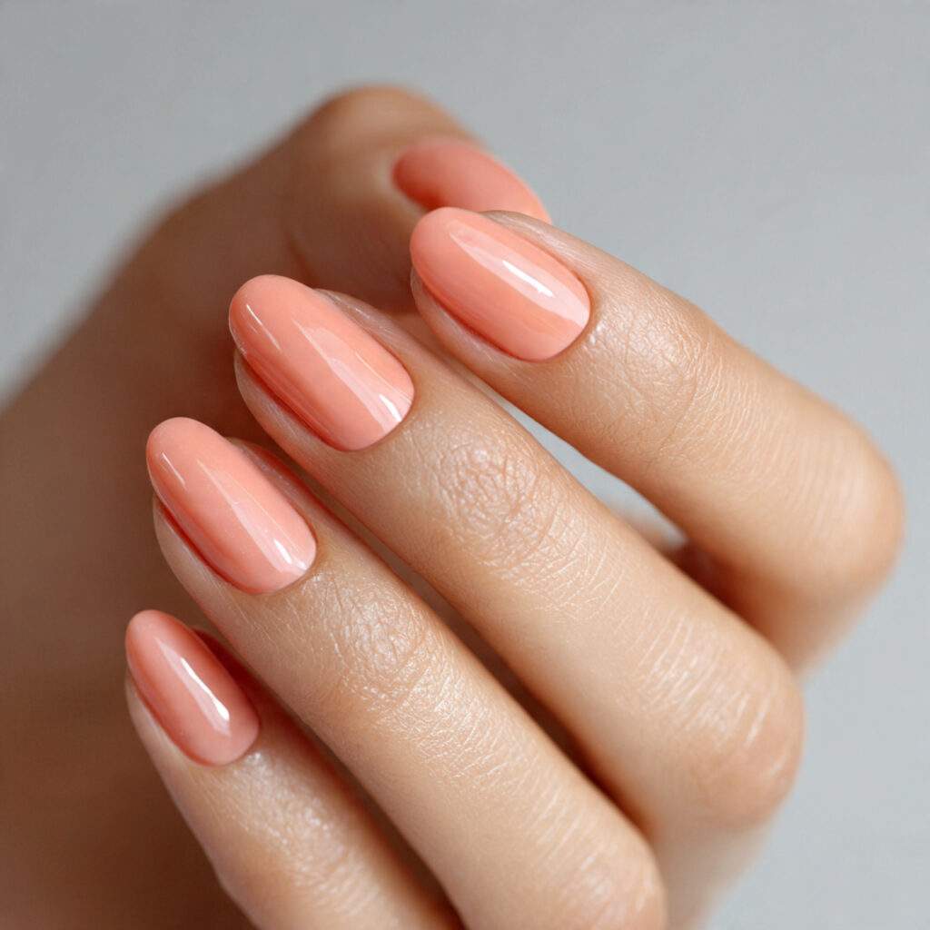 image of natural looking nails with sheer peach gl