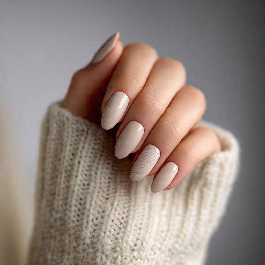 matching neutral nails with velvet matte finish an