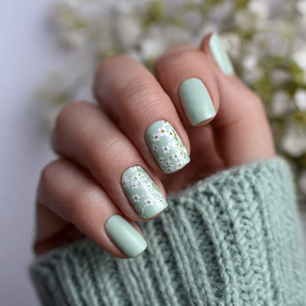 Mint and White Floral