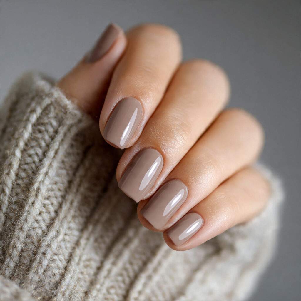 short square nails in light mocha brown smooth eve