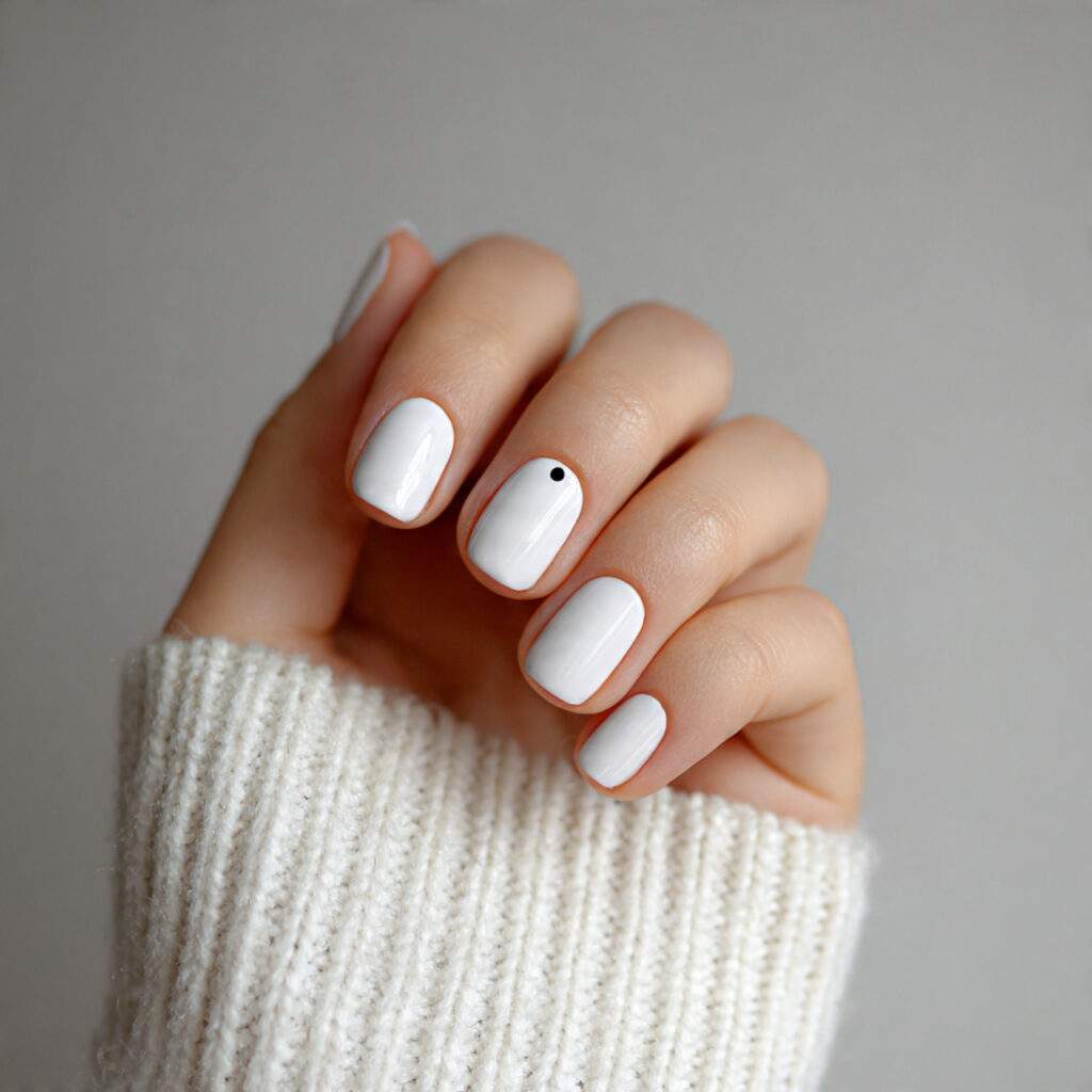 White Nails with One Black Dot