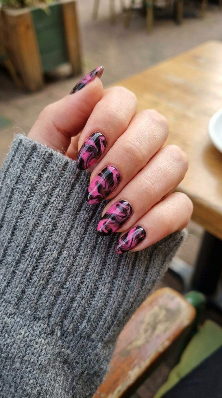 Black and Hot Pink Marble