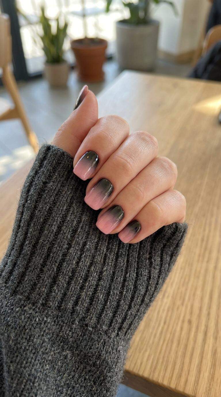 Black and Pink Ombre Tips