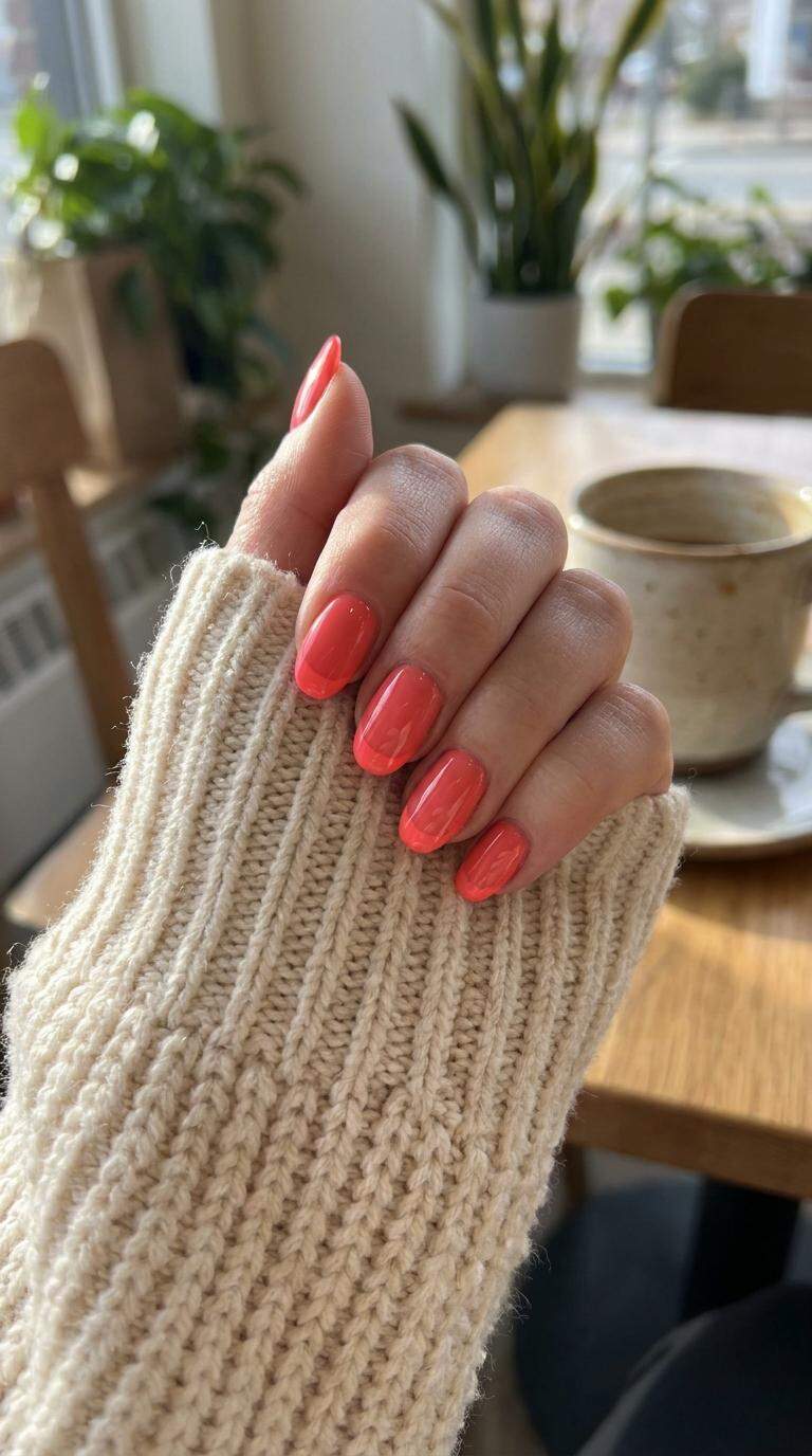 Bright Coral French Tips