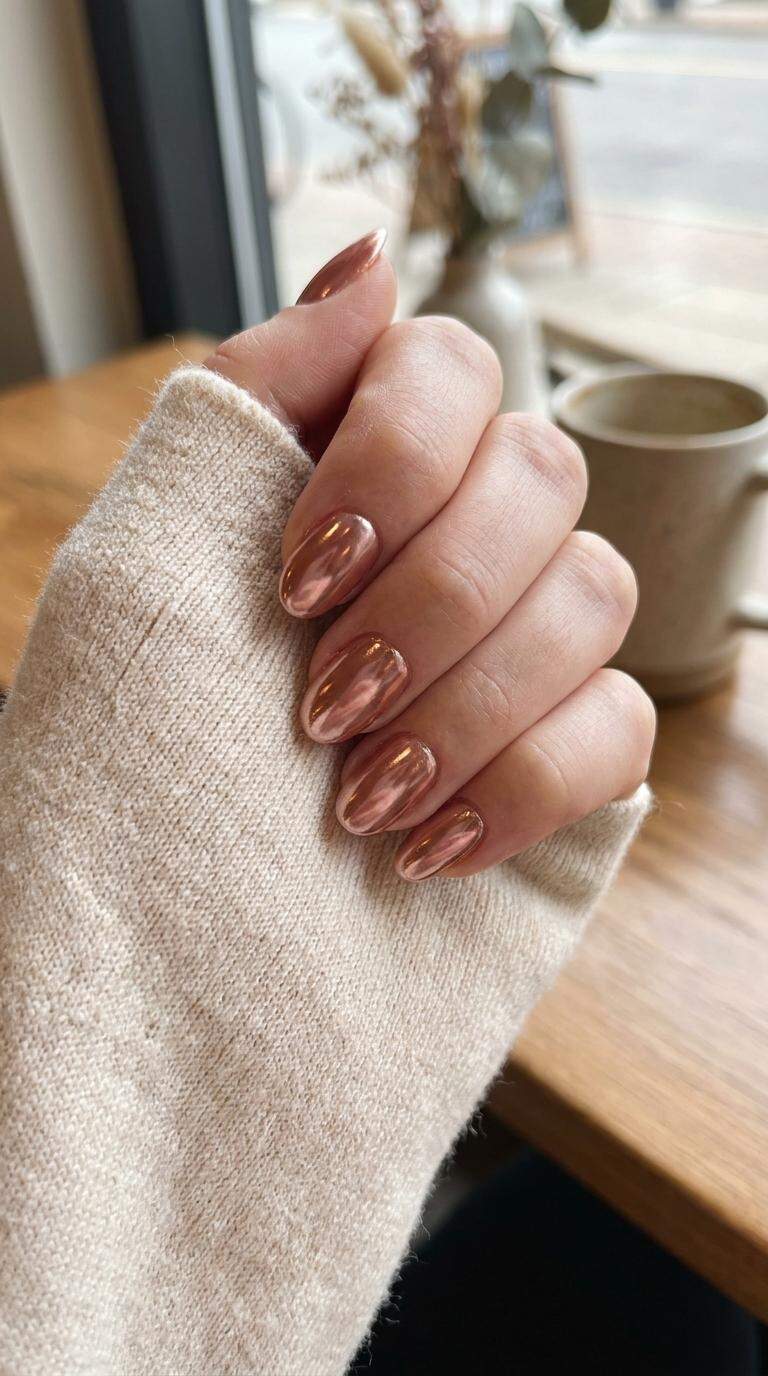 Chrome Rose Gold Ombre Nails