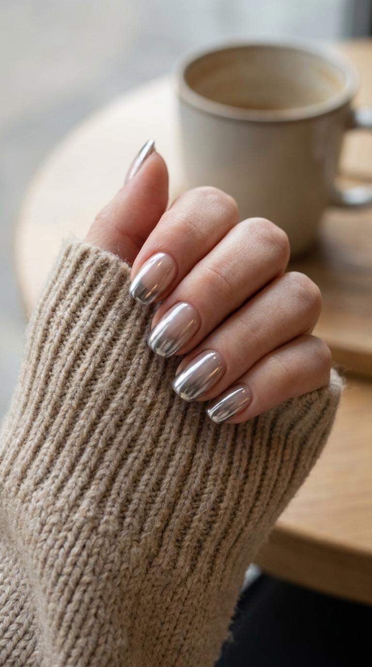 Chrome Silver Accent Nails