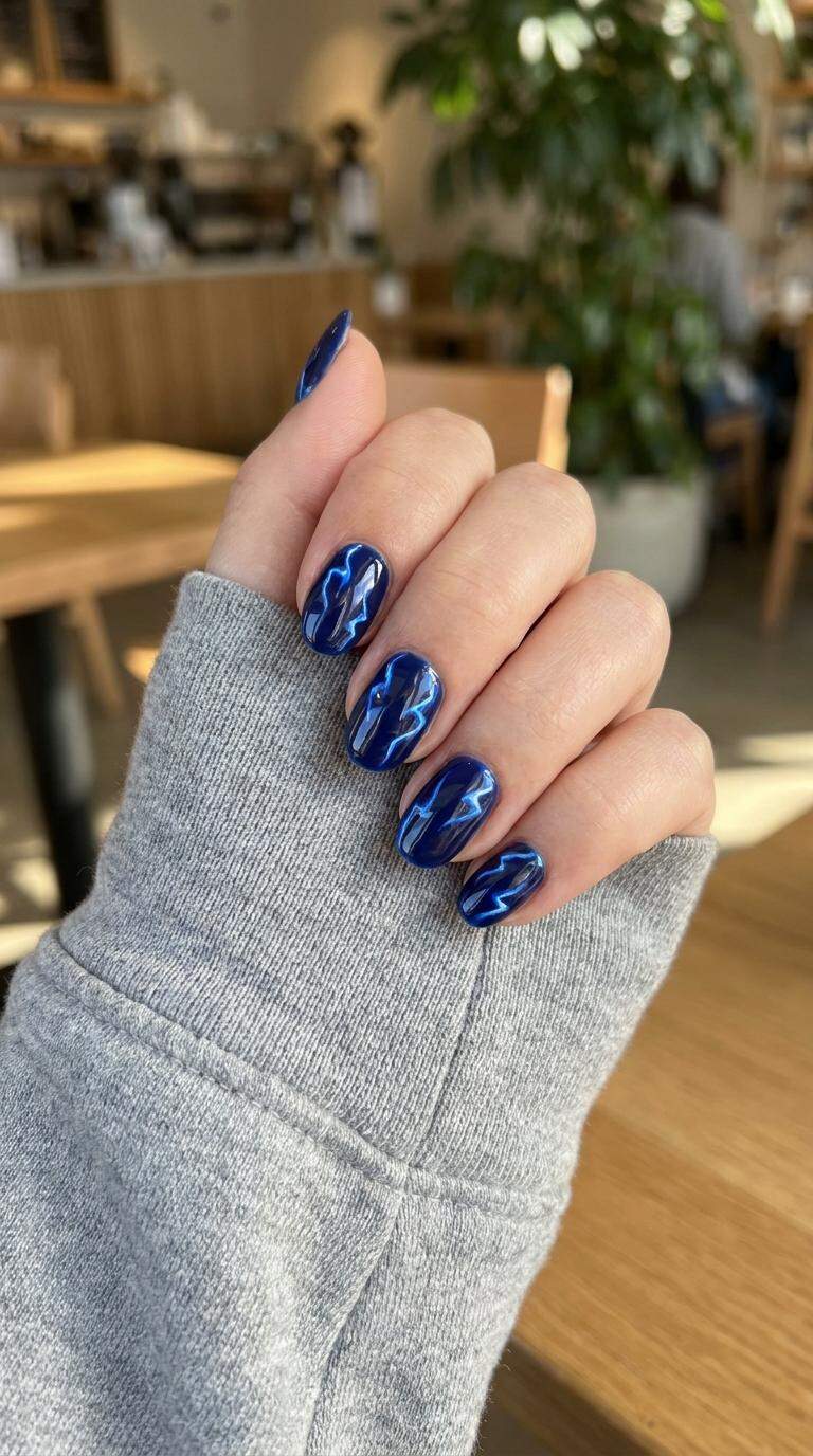 Electric Blue Lightning Bolt Nails