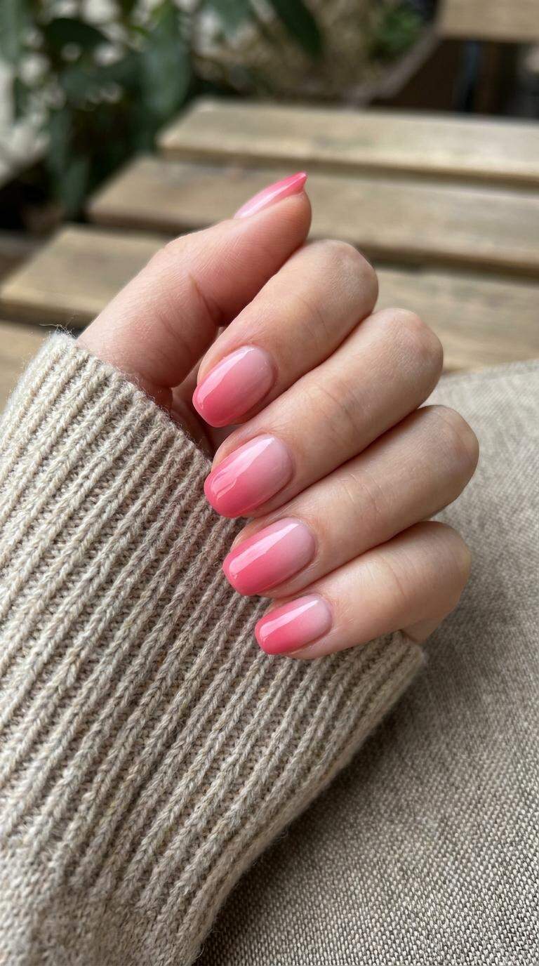 Flamingo Pink Ombre Nails