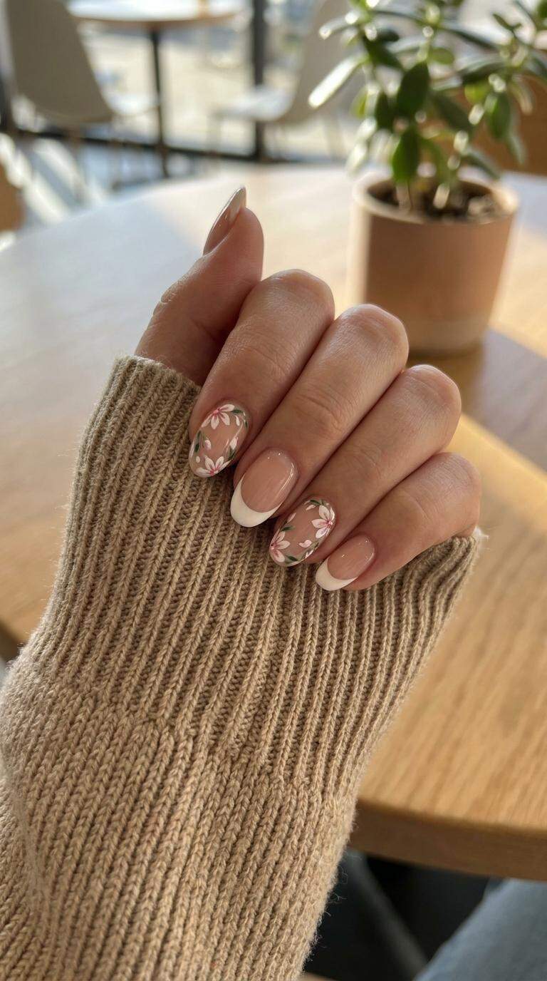 French Tip Nails with Floral