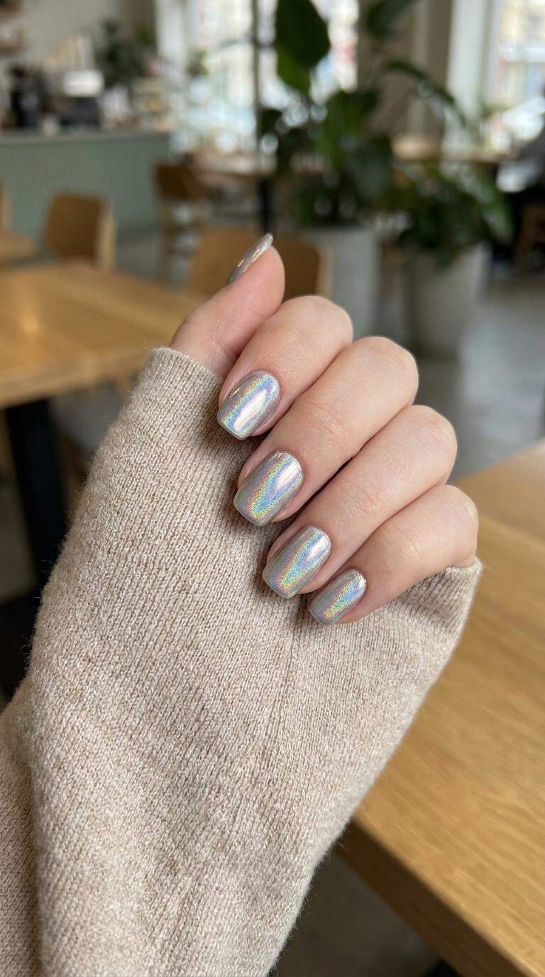 Holographic Chrome Nail Finish