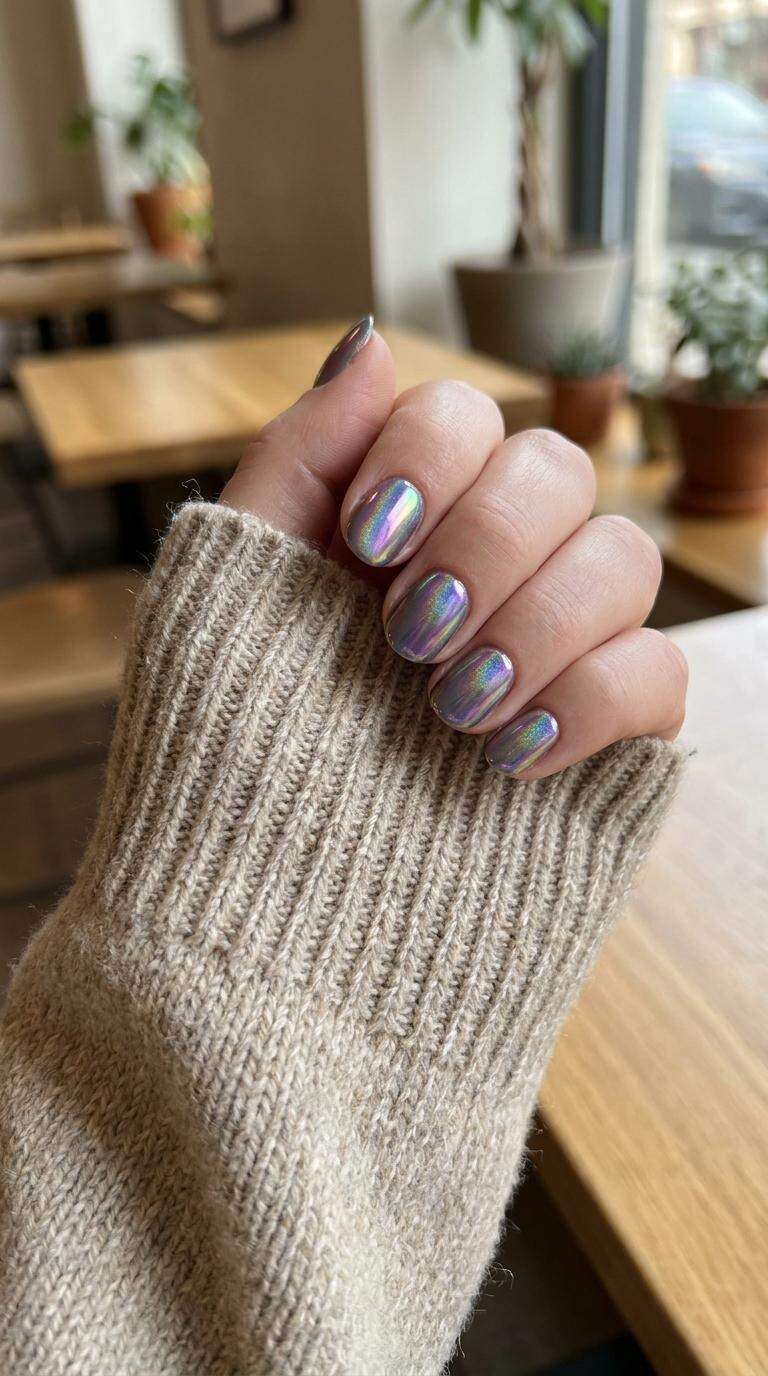 Iridescent Chrome Hologram Nails