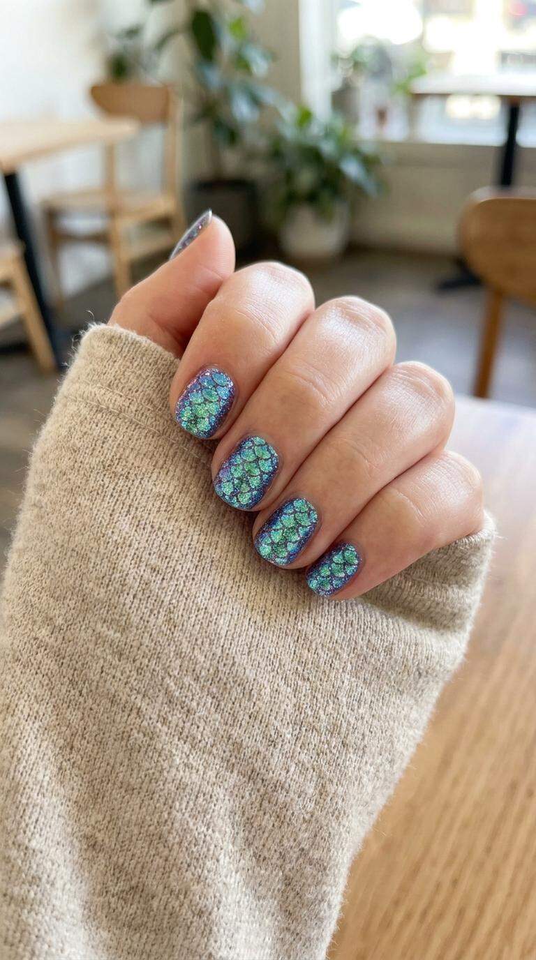 Mermaid Scale Glitter Nails