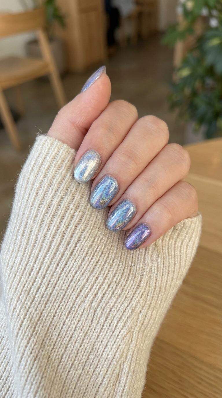 Metallic Chrome Nails with Holographic