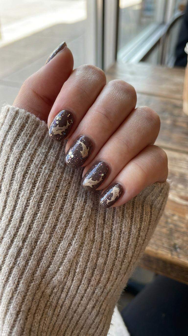 Mocha Whale Shark Glitter Nails