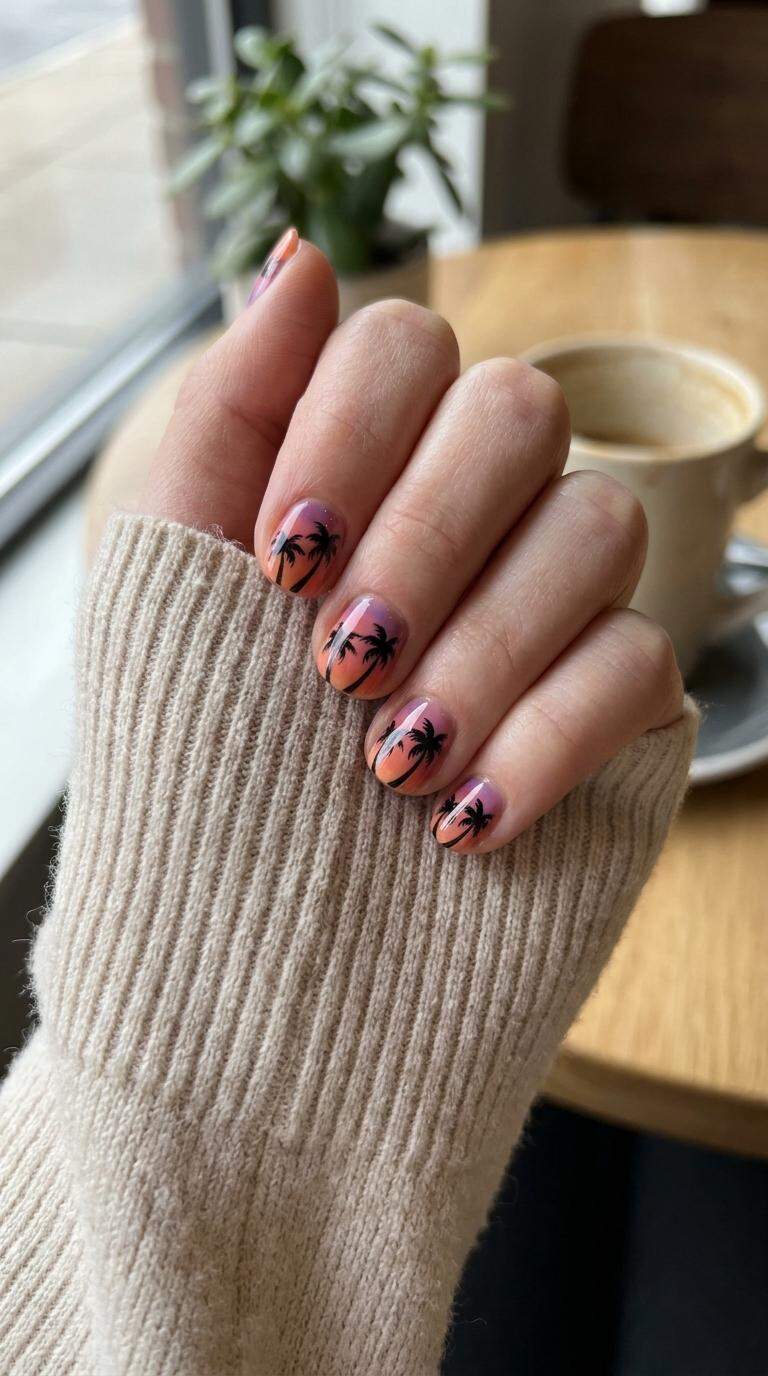 Palm Tree Silhouette Nails