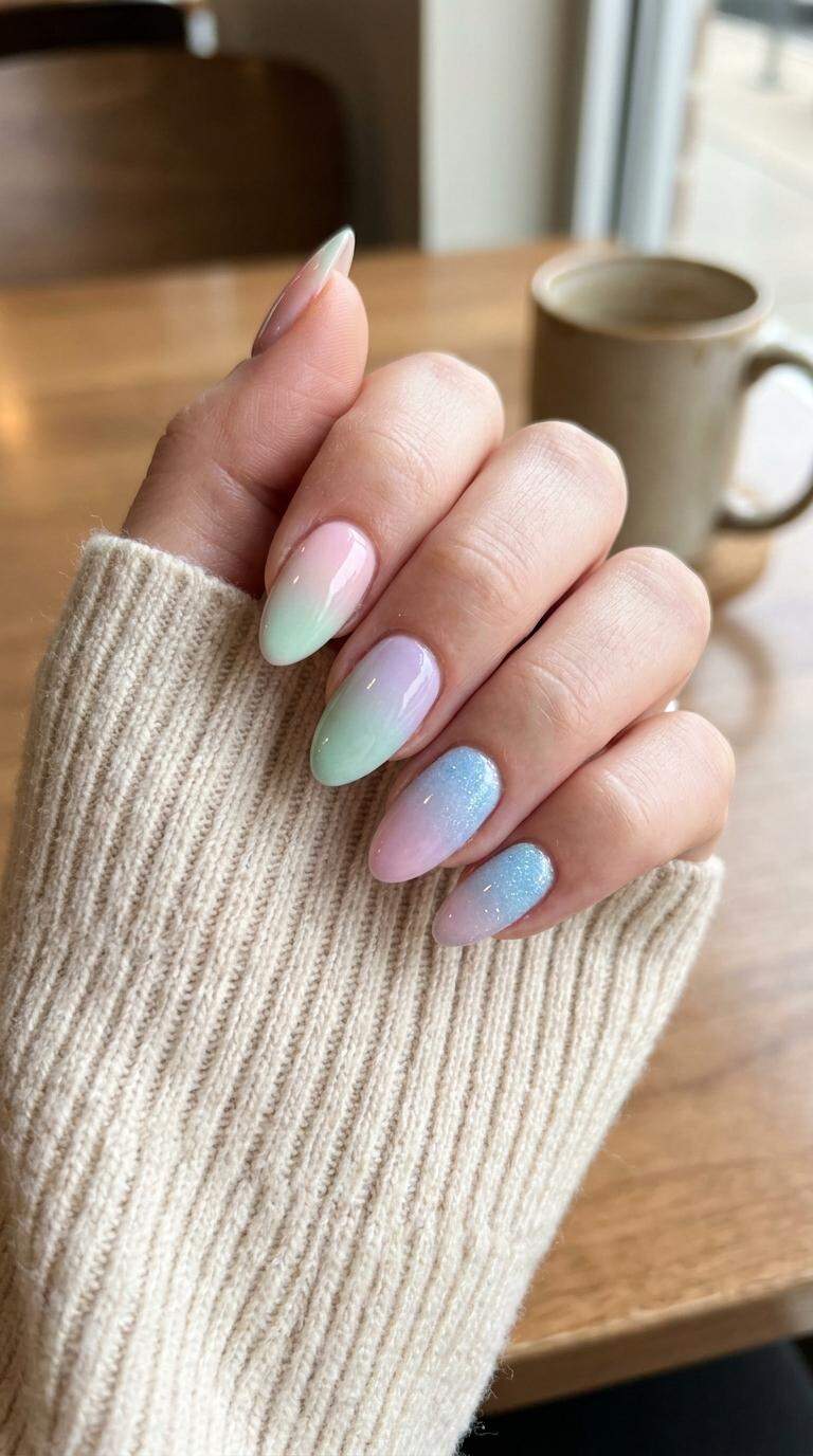 Pastel Ombre Nails with Glitter