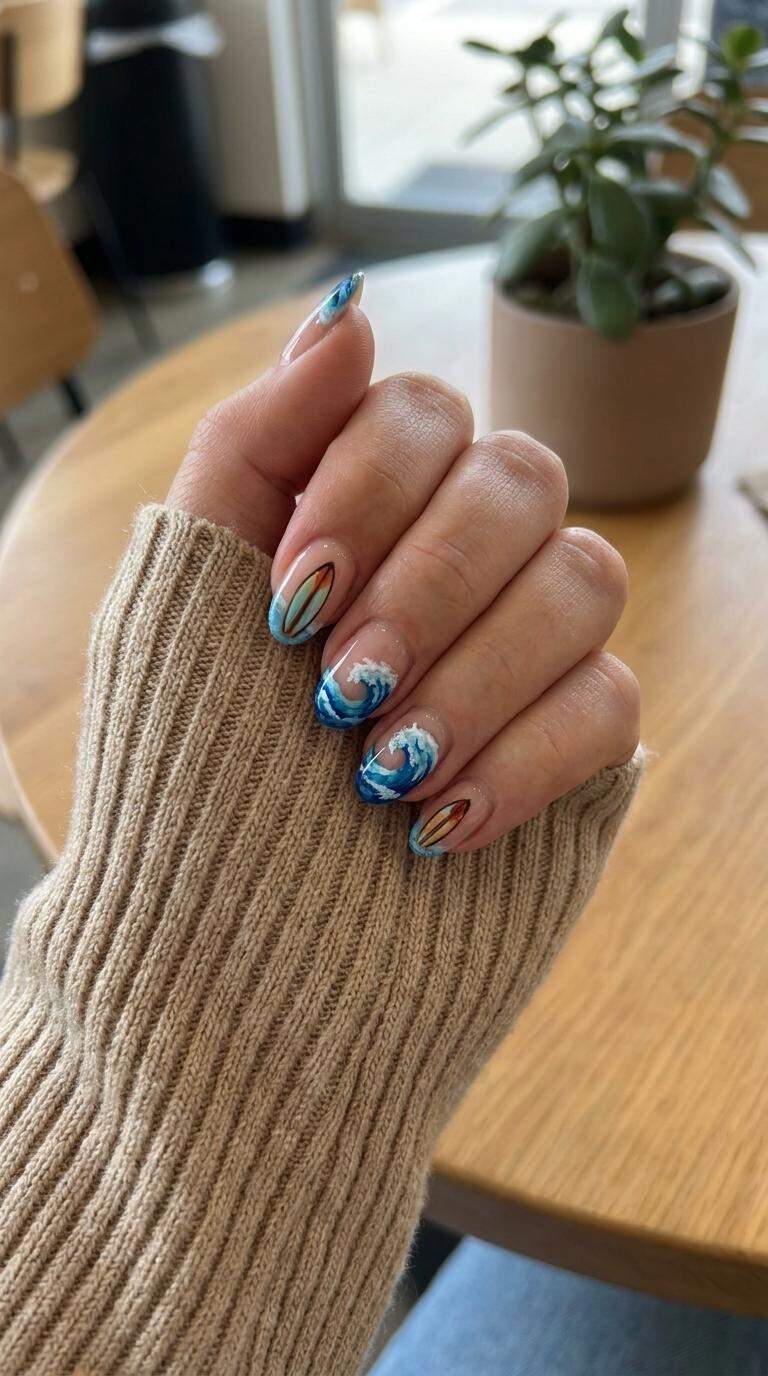 Surfboard Wave Nail Art