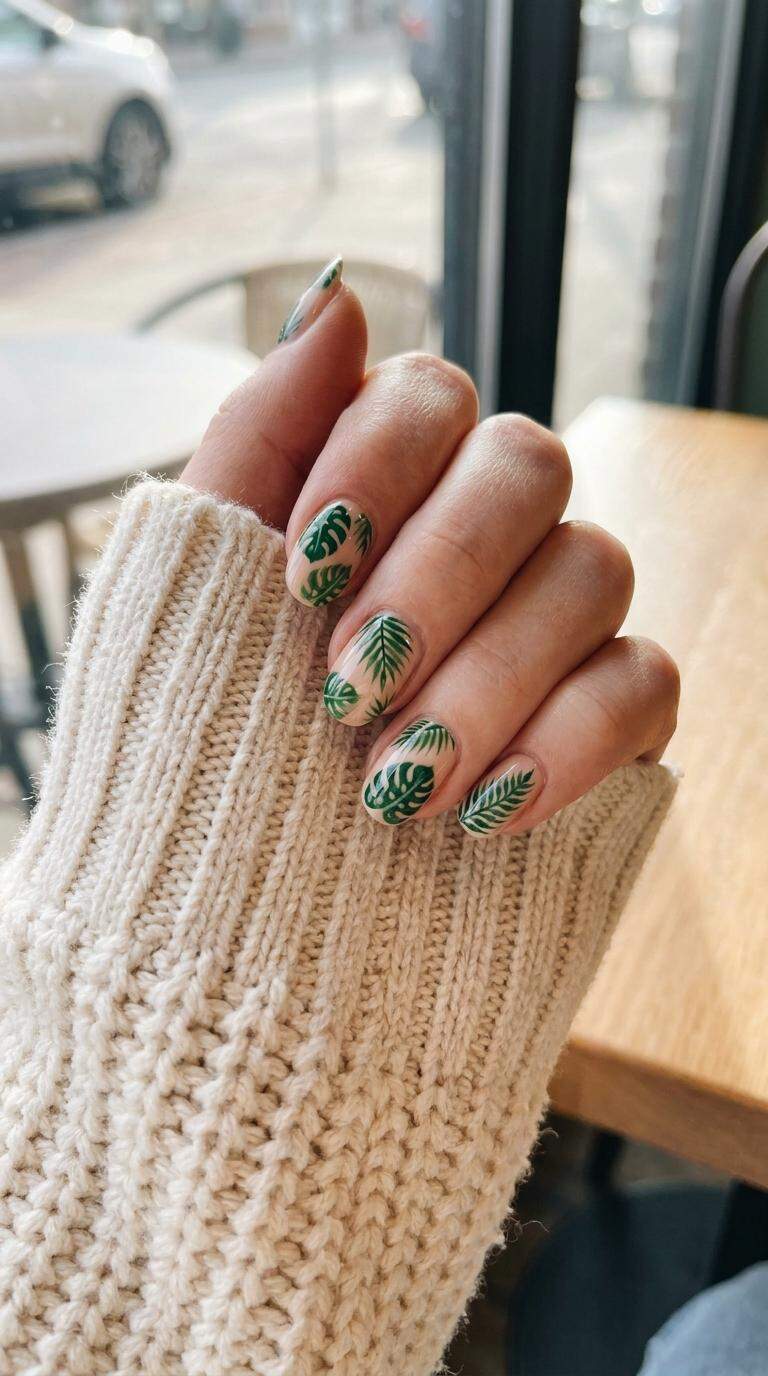 Tropical Leaf Nail Design