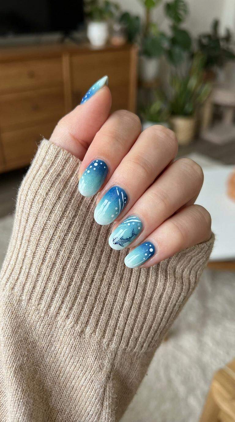 Whale Shark Ombre Nails with