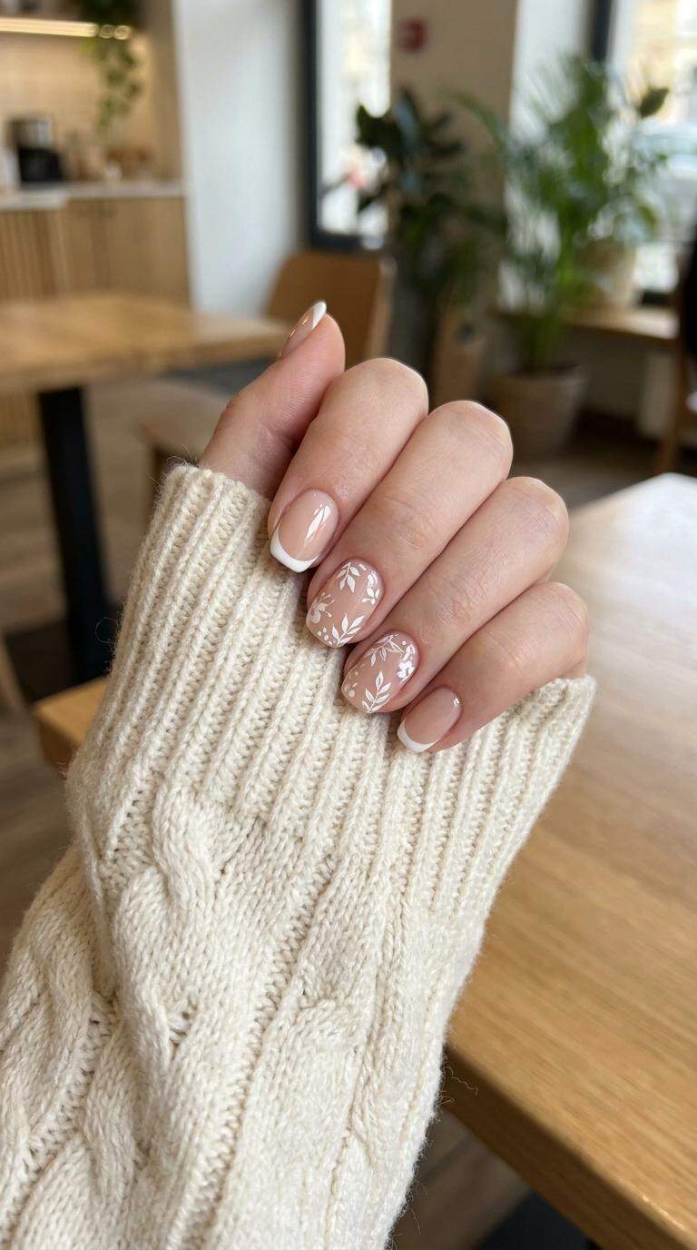 White Floral Accent Nails