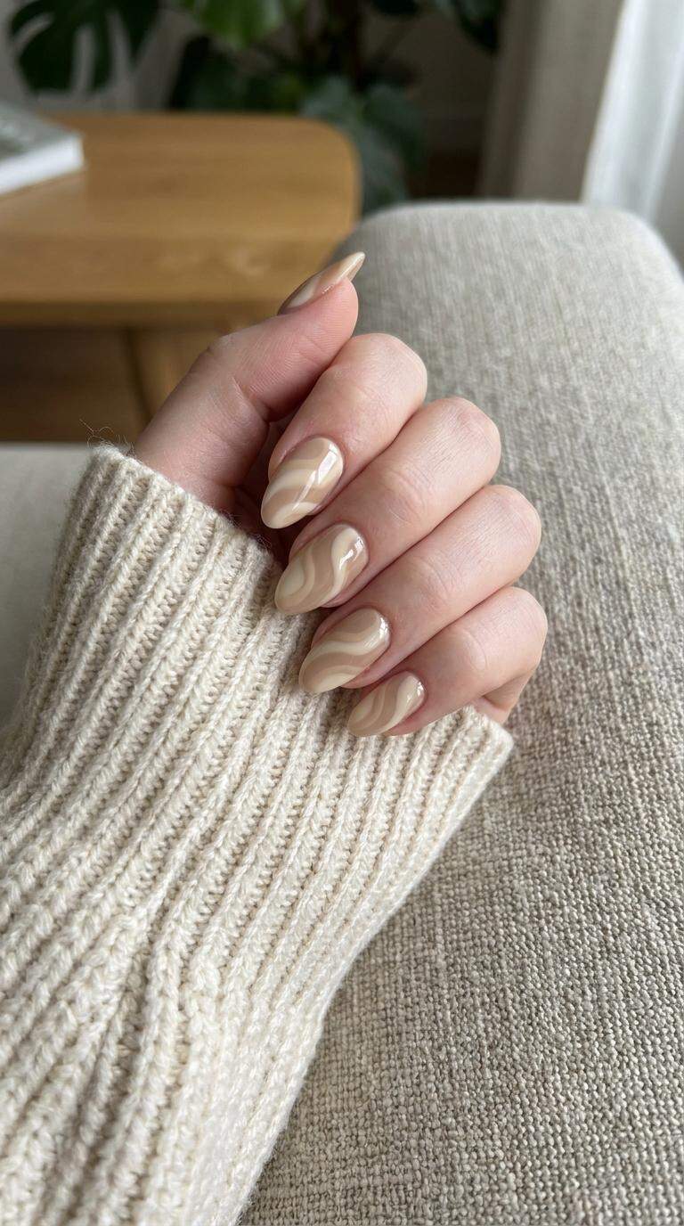 Beige and Cream Swirl Nails