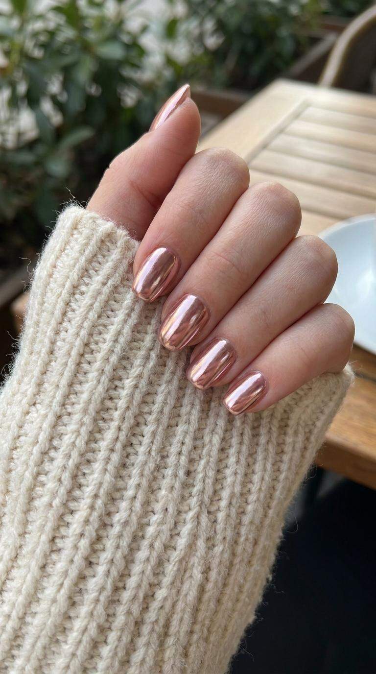 Bold Rose Gold Chrome Nails