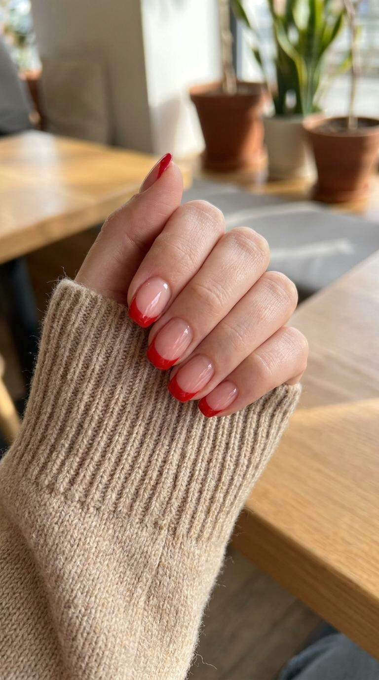 Bright Red French Manicure