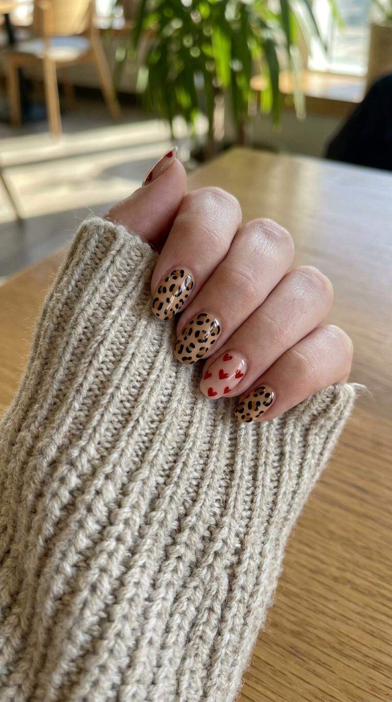 Cheetah and Heart Nails