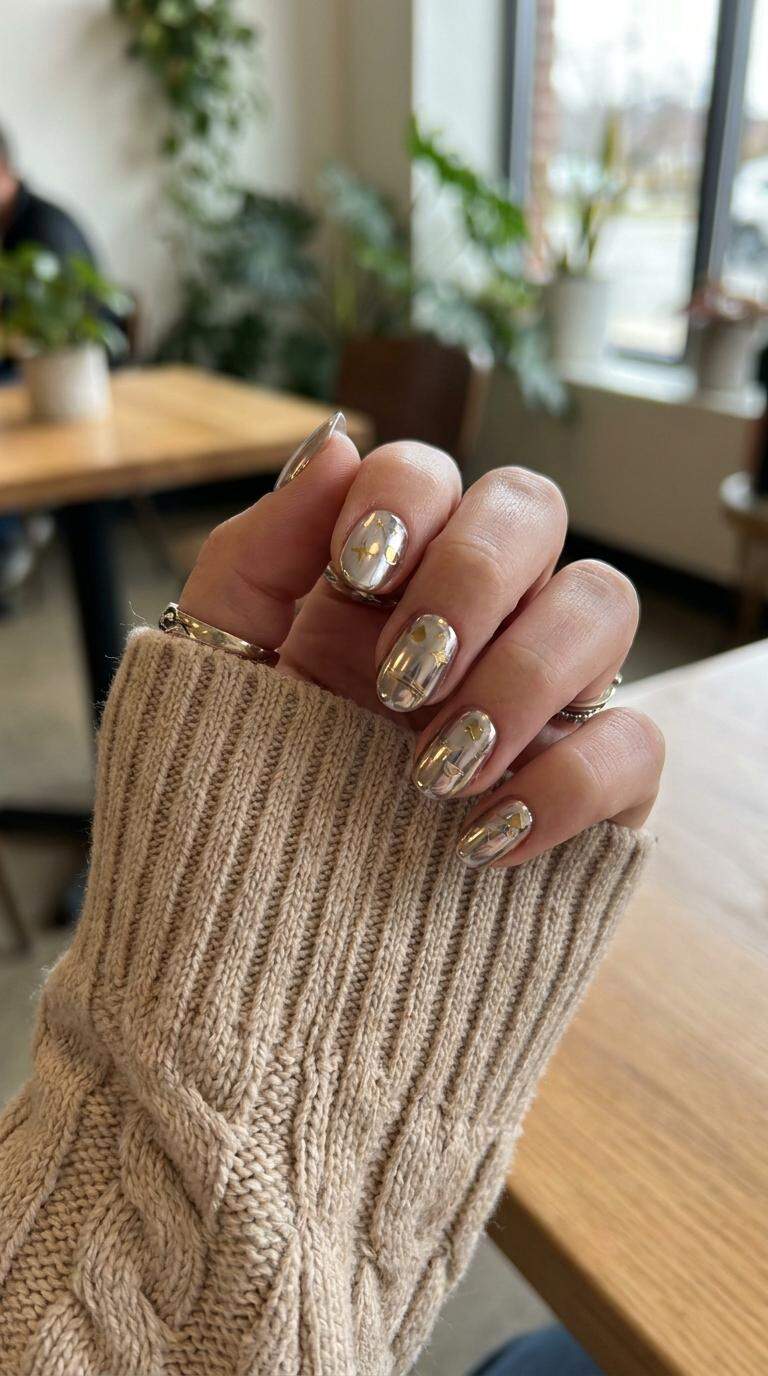 Chrome Nail Art with Stickers