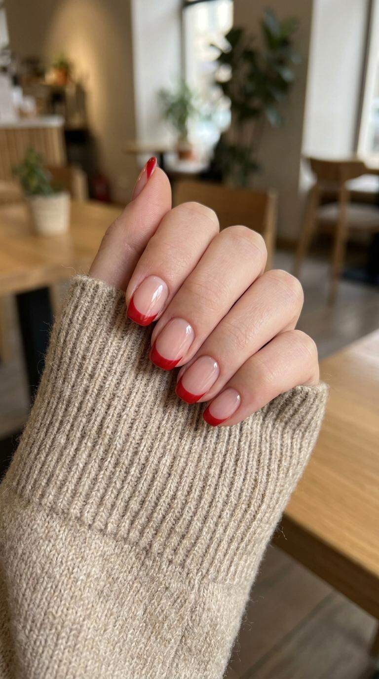 14 Stunning Red French Tip Nail Designs with Floral Accents