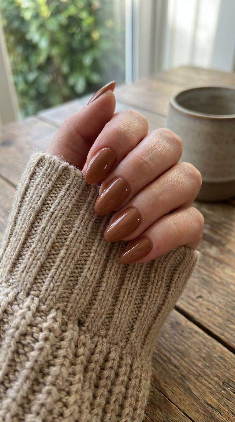 Cozy Brown Almond Nails