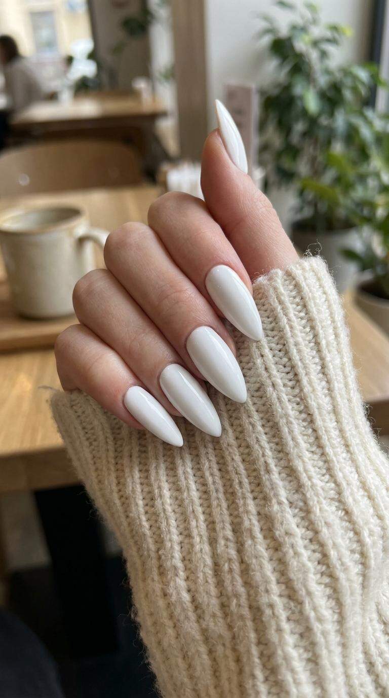 Crisp White Stiletto Nails