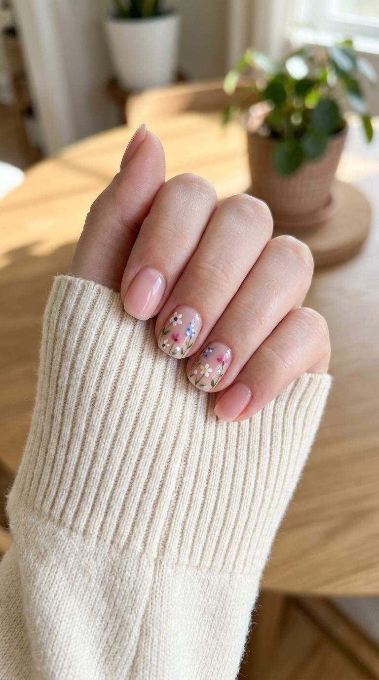Delicate Floral Accent Nails