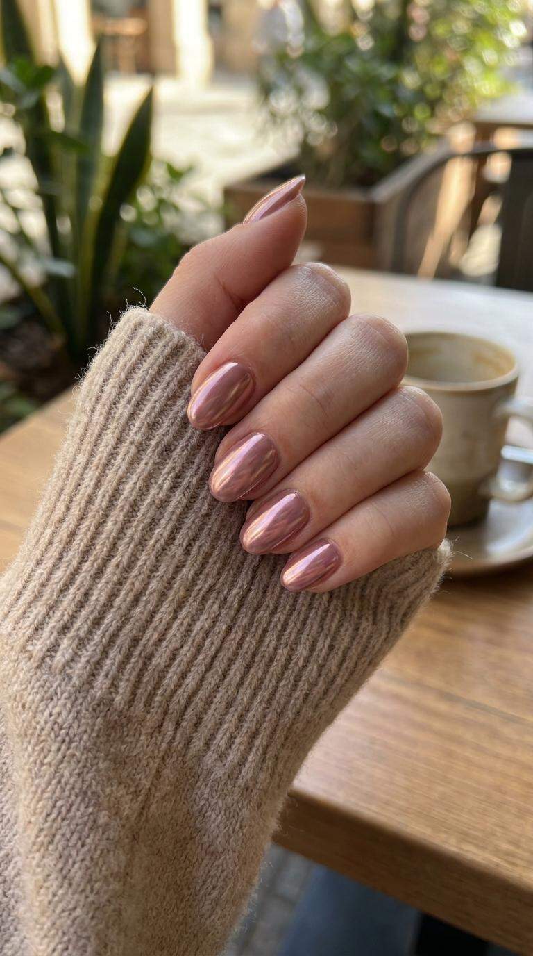 Dusty Rose Chrome Nail Designs