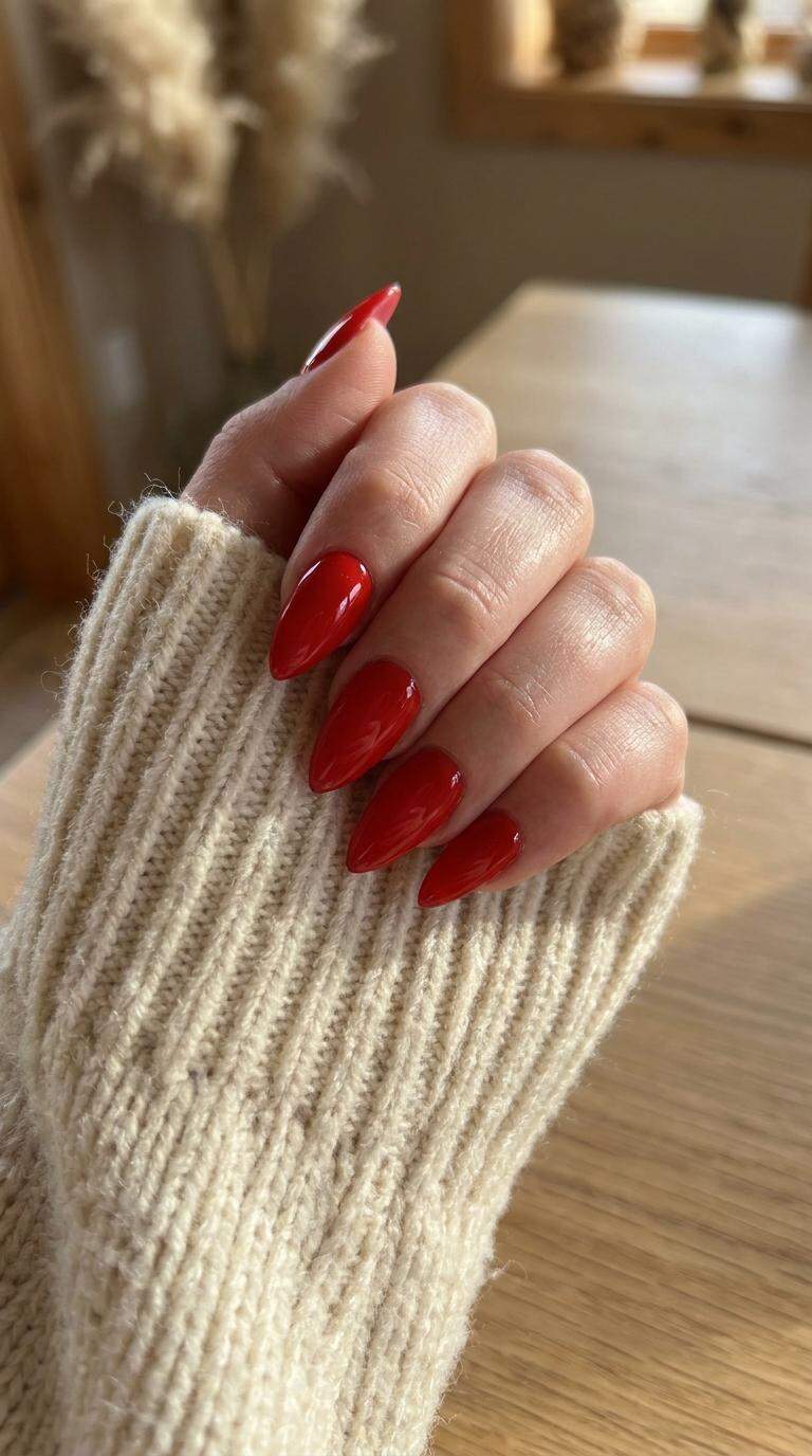 Fire Engine Red Stiletto Nails
