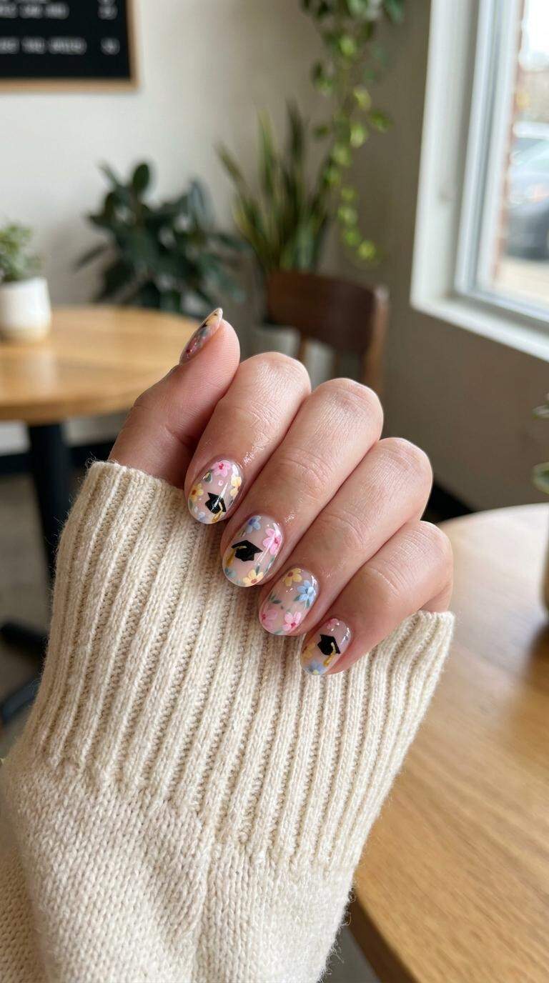 Floral Grad Cap Nails