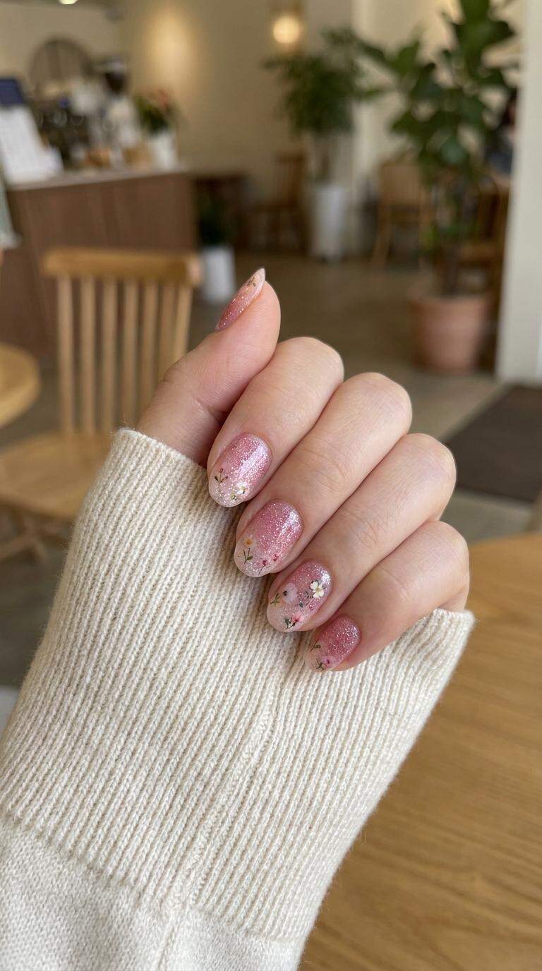 Floral Pink Glitter Ombre