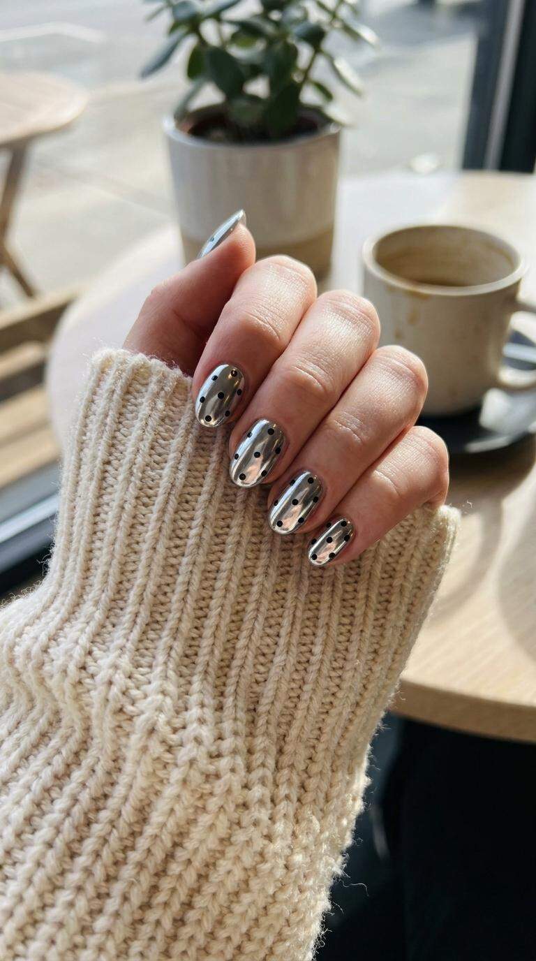 Glamorous Chrome Polka Dot Nails