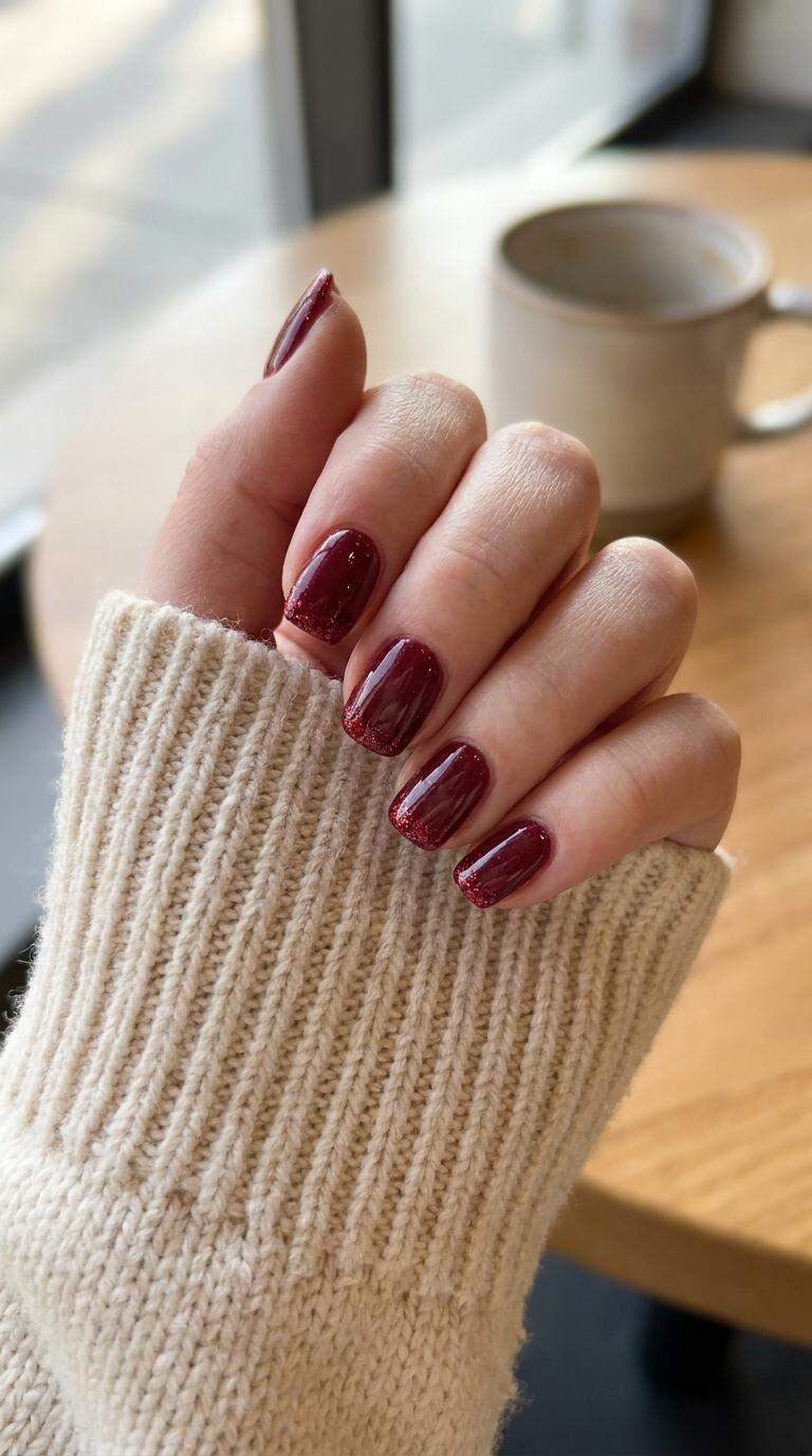 Glitter Maroon Nail Tips