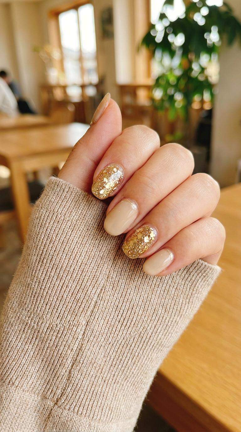 Glittering Gold Accent Nails