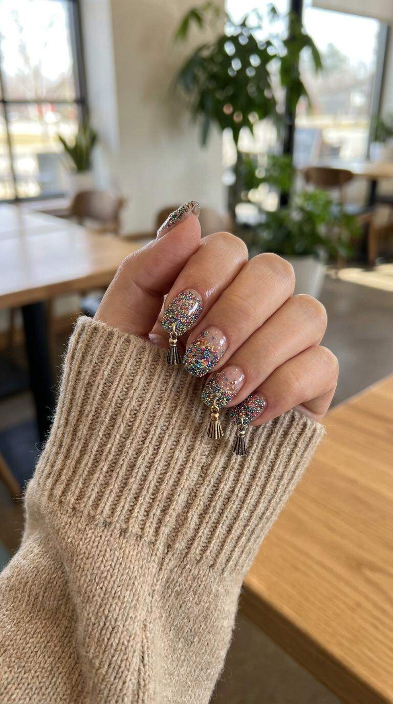 Glittering Tassel Nails