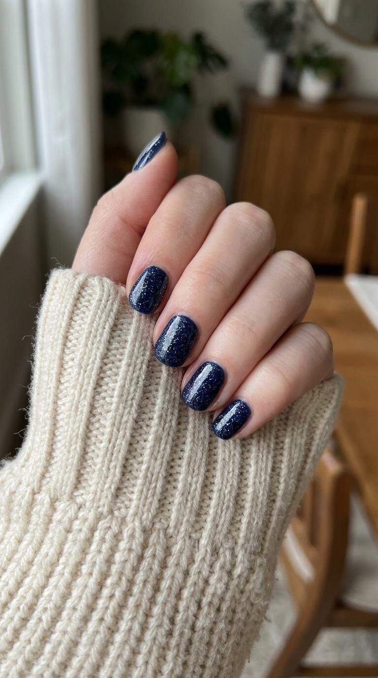 Glittery Navy Blue Nails