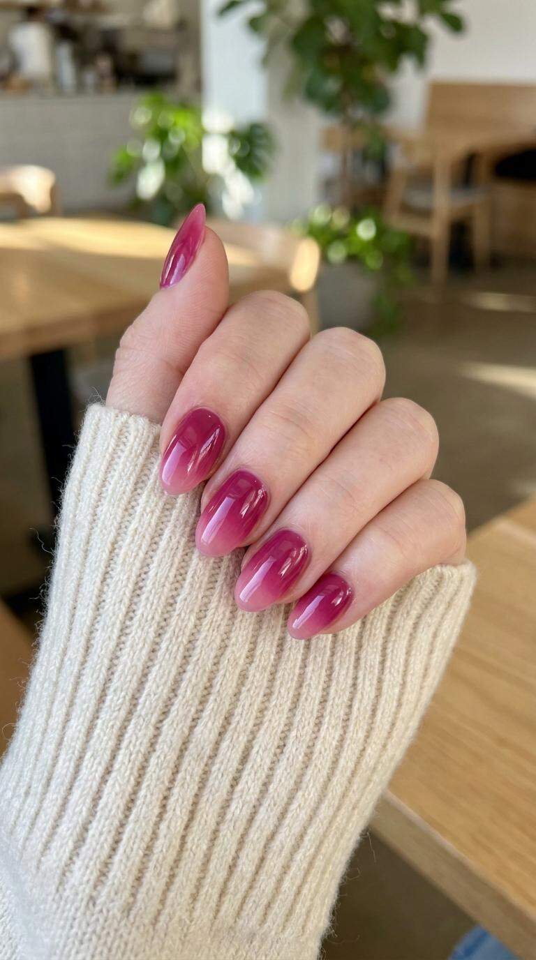 Glossy Fuchsia Ombre Nails